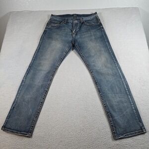 True Luck Jeans Mens 34x32 Blue Stretch Denim Straight Leg Embroidered Pockets